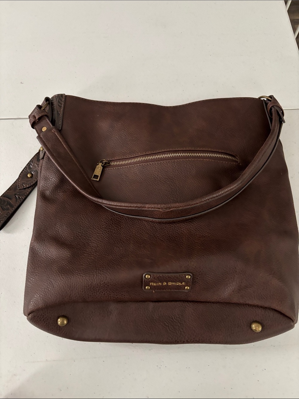 Relic Brown Leather Hobo Bag with Front Zip Pocket